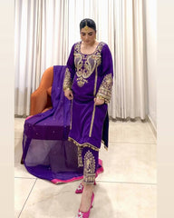 Trendy Purple Color Embroidery Work Georgette Anarkali Suit