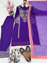 Trendy Purple Color Embroidery Work Georgette Anarkali Suit