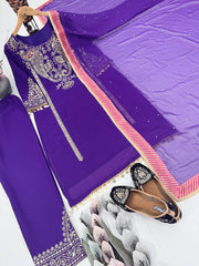Trendy Purple Color Embroidery Work Georgette Anarkali Suit