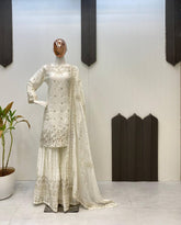 Lovely White Color Sequence Work Sharara Suit