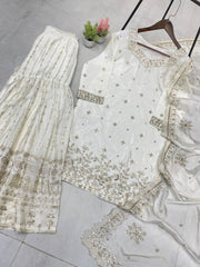 Lovely White Color Sequence Work Sharara Suit