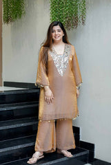 Gorgeous Brown Color Embroidery Work Palazzo Suit