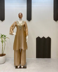 Gorgeous Brown Color Embroidery Work Palazzo Suit