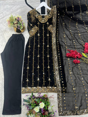 Marvelous Black Sequence Work Georgette Anarkali Suit
