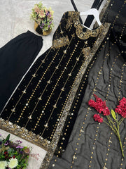 Marvelous Black Sequence Work Georgette Anarkali Suit