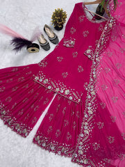 Trendy Pink Color Sequence Work Georgette Sharara Suit