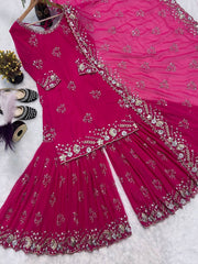 Trendy Pink Color Sequence Work Georgette Sharara Suit