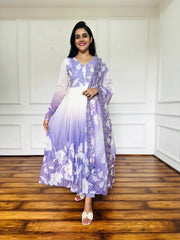 Alluring Purple Digital Print Georgette Gown