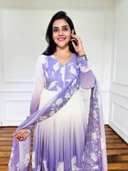 Alluring Purple Digital Print Georgette Gown