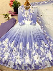 Alluring Purple Digital Print Georgette Gown