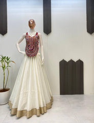 White Color Mirror Work Lehenga Choli for Navratri Wear