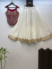 White Color Mirror Work Lehenga Choli for Navratri Wear
