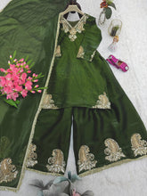 Awesome Green Color Embroidery Work Sharara Suit