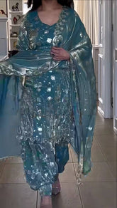 Lovely Teal Blue Color Sequence Work Dhoti Suit