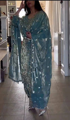 Lovely Teal Blue Color Sequence Work Dhoti Suit