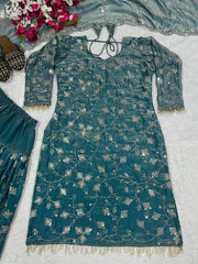 Lovely Teal Blue Color Sequence Work Dhoti Suit