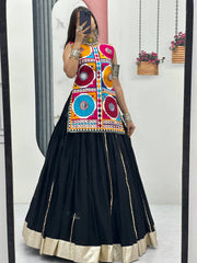 Exotic Black Cotton Gamthi Work Lehenga For Navratri
