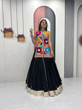 Exotic Black Cotton Gamthi Work Lehenga For Navratri