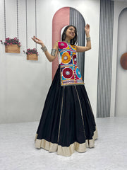 Exotic Black Cotton Gamthi Work Lehenga For Navratri