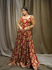 Fancy Red Color Sequins With Embroidery Work Gown