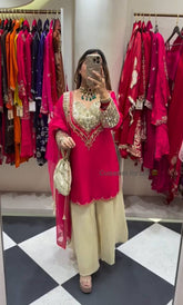 Charming Pink Crepe Mirror Work Palazzo Suit