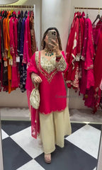 Charming Pink Crepe Mirror Work Palazzo Suit