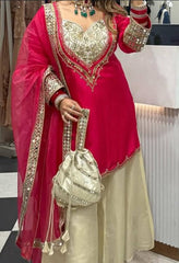 Charming Pink Crepe Mirror Work Palazzo Suit