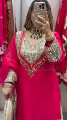 Charming Pink Crepe Mirror Work Palazzo Suit