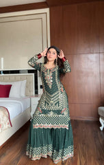 Pretty Green Georgette Sequence Work Sharara Suit