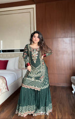 Pretty Green Georgette Sequence Work Sharara Suit