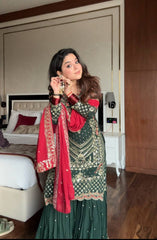 Pretty Green Georgette Sequence Work Sharara Suit