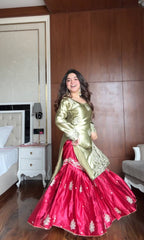 Stylish Moss Satin Sequence Work Sharara Suit