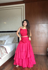 Pretty Red Crepe Sequence Work Lehenga