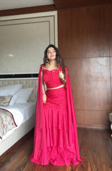 Pretty Red Crepe Sequence Work Lehenga