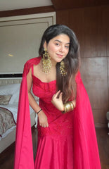 Pretty Red Crepe Sequence Work Lehenga