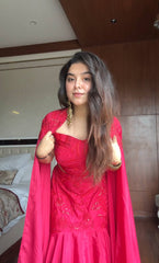 Pretty Red Crepe Sequence Work Lehenga