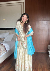 Daisy White Chinon Sequence Work Sharara Suit