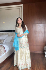 Daisy White Chinon Sequence Work Sharara Suit