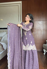 Trendy Purple Chinon Embroidery Work Sharara Suit