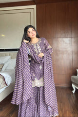 Trendy Purple Chinon Embroidery Work Sharara Suit