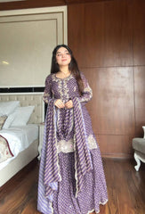 Trendy Purple Chinon Embroidery Work Sharara Suit