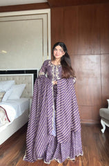 Trendy Purple Chinon Embroidery Work Sharara Suit