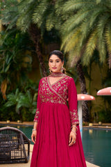Ravishing Red Kurti With Embroidery Work Gown
