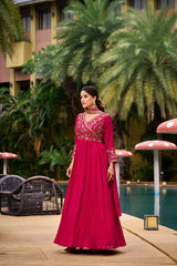 Ravishing Red Kurti With Embroidery Work Gown