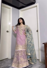 Stylish Pink Georgette Work Sharara Suit