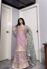 Stylish Pink Georgette Work Sharara Suit