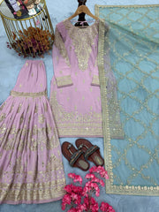 Stylish Pink Georgette Work Sharara Suit