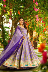 Attractive Purple Organza Digital Printed Gown