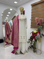 Trendy White Georgette Sequence Work Palazzo Suit