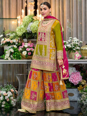 Stylish Yellow Chinon Silk Sequence Work Sharara Suit